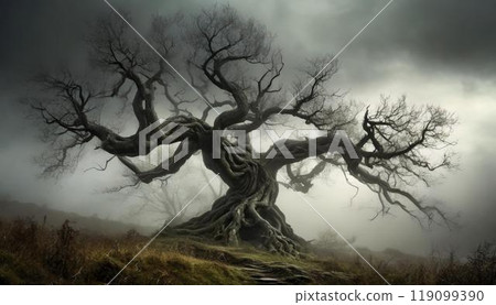 可怕的森林中扭曲的樹木 119099390