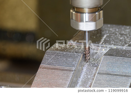 The CNC milling machine cutting press die part by solid bull nose end mill tools. The CNC milling machine cutting press die part by solid bull nose end mill tools. 119099916