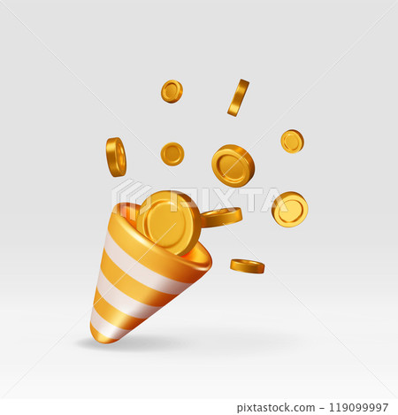 3d party popper with flying money coin 119099997