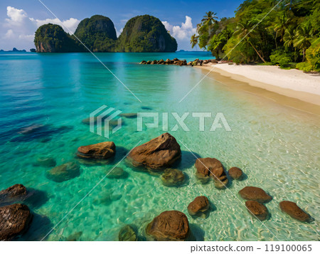 aerial view of beautiful tropical beach and sea with coconut palm tree aerial view of beautiful tropical beach and sea with coconut palm tree 119100065