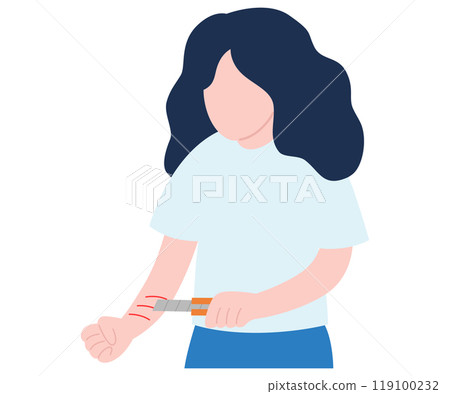 Illustration of a woman self-harming 119100232