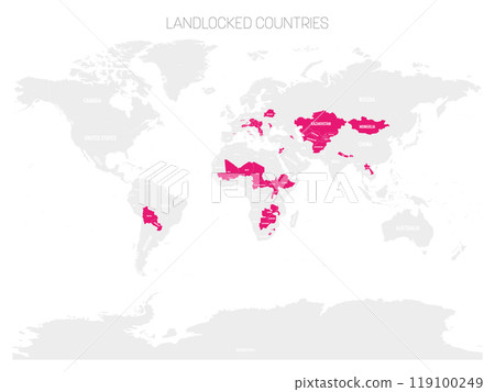 Political map of World with marked landlocked countries. 119100249