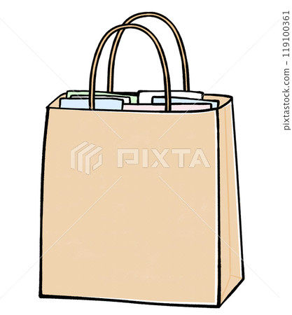 裝滿雜紙的紙袋插畫 裝滿雜紙的紙袋插畫 119100361