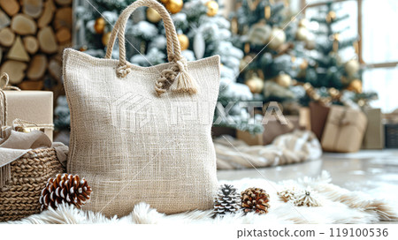 Tote Shopping Bag Mockup, Christmas theme 119100536