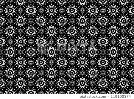 Abstract geometric pattern with lines, snowflakes. A seamless vector background. White and black texture. Graphic modern pattern. Abstract geometric pattern with lines, snowflakes. A seamless vector background. White and black texture. Graphic modern pattern. 119100574