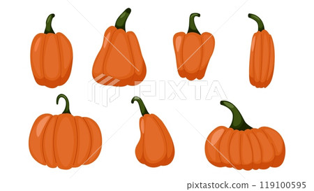 Pumpkins of different shape set. background autumn Pumpkins of different shape set. background autumn 119100595
