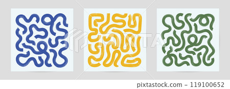 Wavy bold brush strokes maze banner set. Square abstract geometric lines poster, wall art. 119100652