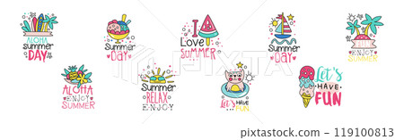 Summer Day Chill and Relax Sticker with Inscription Vector Set 119100813