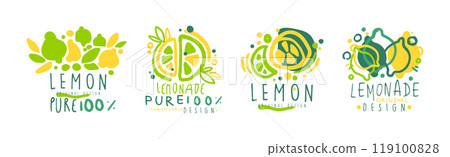 Squeezed Fresh Lemonade Yellow Badge Original Design Vector Set 119100828