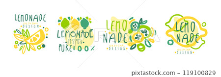 Squeezed Fresh Lemonade Yellow Badge Original Design Vector Set 119100829