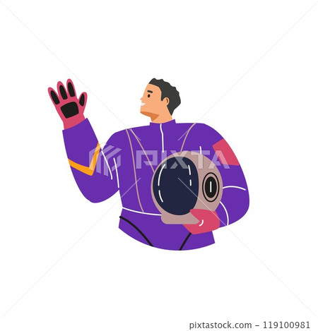 Vector illustration with a male astronaut in a spacesuit on a white background. Vector illustration with a male astronaut in a spacesuit on a white background. 119100981