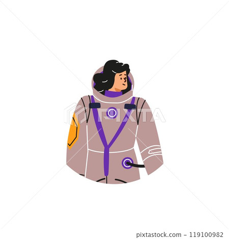 Female astronaut with a special protective spacesuit. 119100982