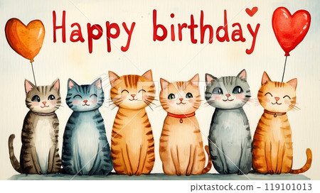 Adorable cats celebrate with balloons in whimsical birthday 119101013