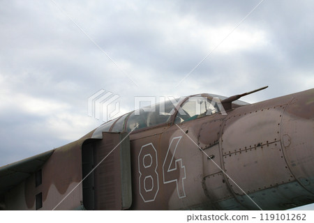 Side view of the cockpit of a supersonic combat aircraft closeup photo  119101262
