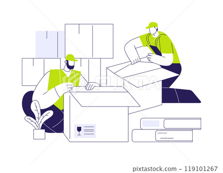 Unpacking belongings abstract concept vector illustration. 119101267