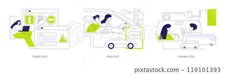 Driving license exams abstract concept vector illustrations. 119101393