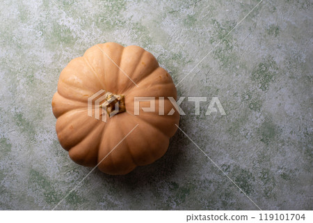 Raw fresh cut pumpkin on dark background 119101704
