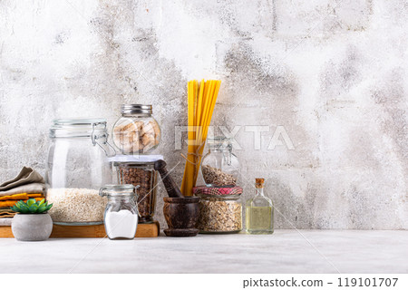 Kitchen counter top with cutting board 119101707