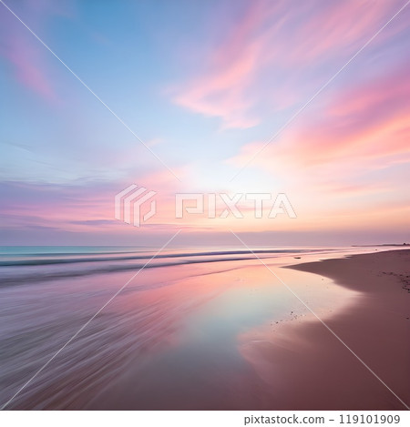 Serene Pastel Sky Over Tranquil Beach 119101909