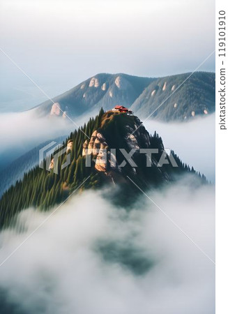 Majestic Peaks Veiled in Misty Mountain Haze 119101910