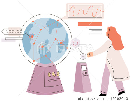Scientist woman. Vector illustration. The scientist woman metaphor represents strength and resilience women in science Scientific knowledge drives innovation and progress in society Weather research Scientist woman. Vector illustration. The scientist woman metaphor represents strength and resilience women in science Scientific knowledge drives innovation and progress in society Weather research 119102040