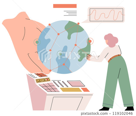 Scientist woman. Vector illustration. Medical research plays vital role in improving healthcare outcomes Healthcare and medicine are intrinsically linked to scientific advancements Biochemists study 119102046