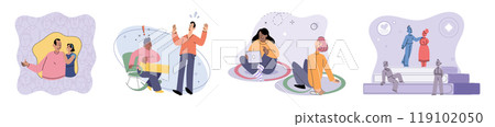 Antisocial vector illustration. Psychology investigates complex relationship between society and mental health Sadness and despair often accompany feelings stress and anxiety Living in stress inducing 119102050