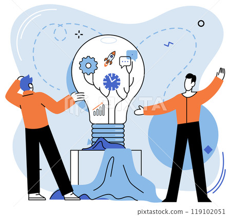 Team idea vector illustration. Invention and improvement drive teams creative process and contribute to success Creativity fuels companys innovative solutions and competitive advantage The team idea 119102051
