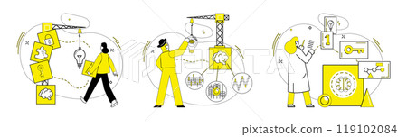 Logica vector illustration. Efficient management navigates ship logica through challenges Development is compass guiding journey analytical creativity Intellectual thinking and knowledge are dynamic 119102084