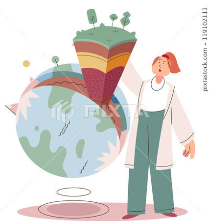 Scientist woman. Vector illustration. Geology continues to evolve with help scientific discoveries Professors in scientific fields inspire next generation scientists The scientist woman concept Scientist woman. Vector illustration. Geology continues to evolve with help scientific discoveries Professors in scientific fields inspire next generation scientists The scientist woman concept 119102111
