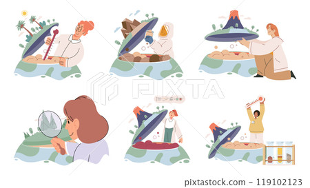 Scientist woman. Vector illustration. Scientists rely on accurate data and analysis in their research The scientist woman concept inspires young girls to pursue careers in science Geology plays 119102123