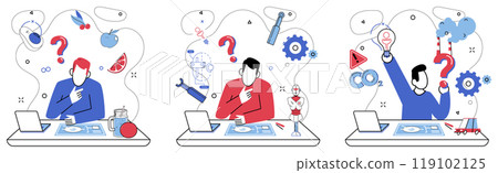 Innovative concepts vector illustration. Original thought ignites spark creativity, turning challenges into triumphs Innovative concepts metaphorically create bridges, connecting minds for shared Innovative concepts vector illustration. Original thought ignites spark creativity, turning challenges into triumphs Innovative concepts metaphorically create bridges, connecting minds for shared 119102125