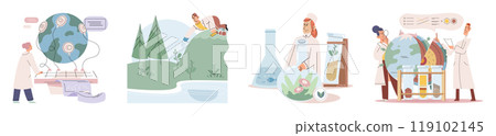 Scientist woman. Vector illustration. Biochemists explore chemical processes occur within living organisms Medical research is essential for understanding diseases and developing treatments Scientists Scientist woman. Vector illustration. Biochemists explore chemical processes occur within living organisms Medical research is essential for understanding diseases and developing treatments Scientists 119102145