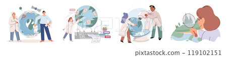 Scientist woman. Vector illustration. Nanotechnology has potential to revolutionize various industries Biotechnology offers solutions to complex challenges in healthcare and agriculture Technological Scientist woman. Vector illustration. Nanotechnology has potential to revolutionize various industries Biotechnology offers solutions to complex challenges in healthcare and agriculture Technological 119102151