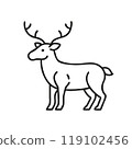 Minimalist black outline of a deer icon on a white background, perfect for design projects and nature themes,  119102456
