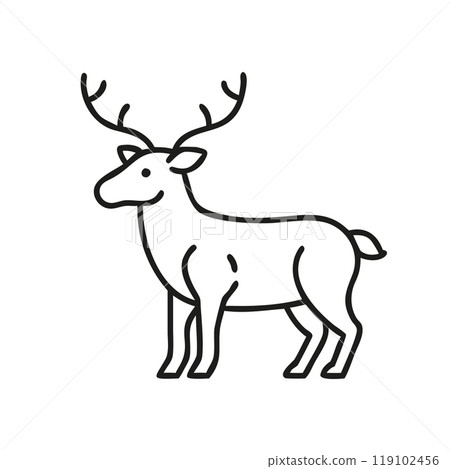 Minimalist black outline of a deer icon on a white background, perfect for design projects and nature themes,  119102456