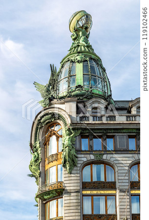 Dome of the famous Singer House in the historic center of the Saint Petersburg. Was built 1904 119102466