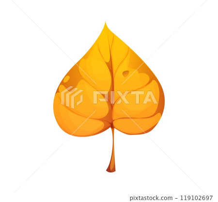 Autumn birch leaf cartoon vector foliage, fallen tree leaf of yellow-brown color with stem and veins. Isolated natural botanical object captures the essence of forest nature and beauty of fall season 119102697