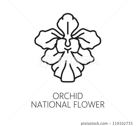 Singapore travel and vacation icon of orchid national flower, vector symbol. Singapore landmark, tourism attraction and sightseeing icon of national orchid flower symbol, Southeast Asia destination 119102735