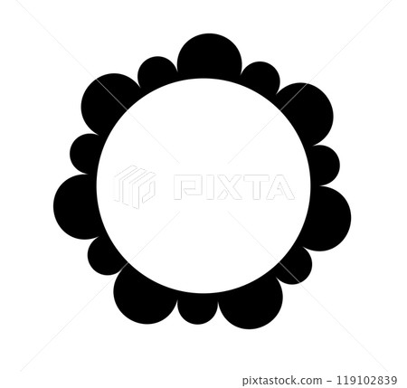 Scalloped edge circle frame. Simple round scalloped border. Fabric lace pattern frame. Repeat cute vintage frill ornament. Texture ribbon. Vector illustration isolated on white background. Scalloped edge circle frame. Simple round scalloped border. Fabric lace pattern frame. Repeat cute vintage frill ornament. Texture ribbon. Vector illustration isolated on white background. 119102839