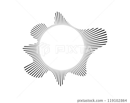 Circular sound wave for audio music . Sound line, radial spectrum, sound equalizer, ring pattern Circular wavy frame. Vector radial spectrum. 119102864