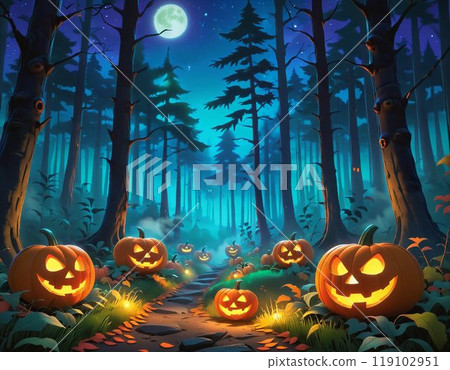 Halloween background with scary pumpkins Halloween background with scary pumpkins 119102951