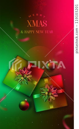 Festive gifts with bows on a radiant backdrop Festive gifts with bows on a radiant backdrop 119103201