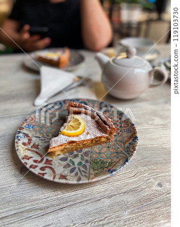 Homemade lemon tart pastry for dessert. Cake and sweets concept 119103730