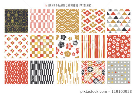 15 kinds of handwritten Japanese pattern seamless patterns 119103938