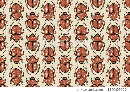 Seamless vector pattern with brown beetles. Bug background. Hand-drawn insect design. Seamless vector pattern with brown beetles. Bug background. Hand-drawn insect design. 119104022