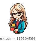 Cute female teacher with apples, cartoon character isolated on white 119104564