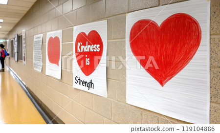 Heartfelt School Hallway Display Promoting Kindness, AI 119104886