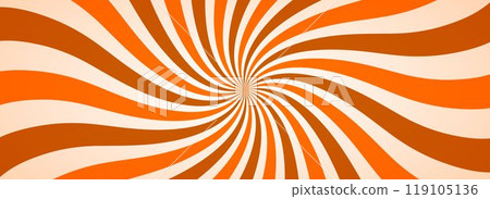 Caramel candy sunburst background. Salted caramel ice cream sunbeam pattern design. Orange nougat dessert wallpaper for template, banner, poster, flyer. Cute rotating cartoon rays and beams. Vector 119105136