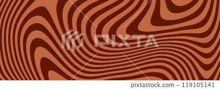 Retro coffee color background. Milk chocolate liquid dessert texture. Wavy swirl candy pattern for poster, cover, banner, pamphlet. Vintage brown trippy hippie wallpaper in 60s or 70s style. Vector Retro coffee color background. Milk chocolate liquid dessert texture. Wavy swirl candy pattern for poster, cover, banner, pamphlet. Vintage brown trippy hippie wallpaper in 60s or 70s style. Vector 119105141